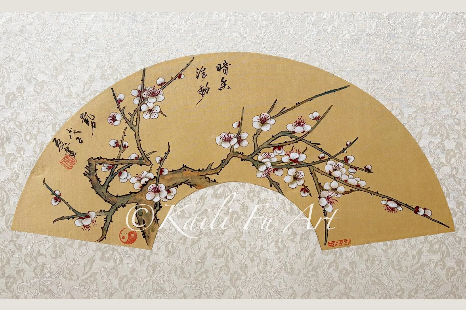 Cherry blossom on silk fan