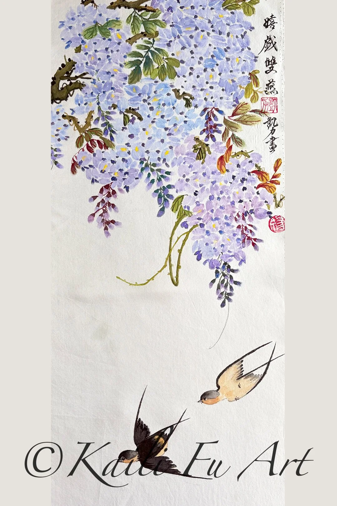 Wisteria and swallows