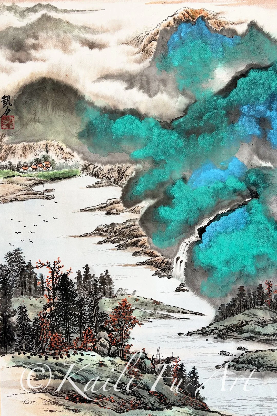 Colourful landscape of mountain and river