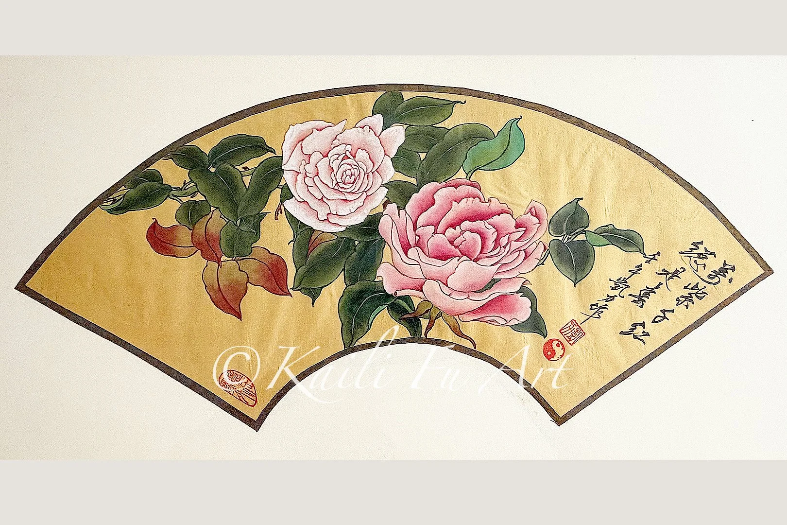 Roses on silk fan