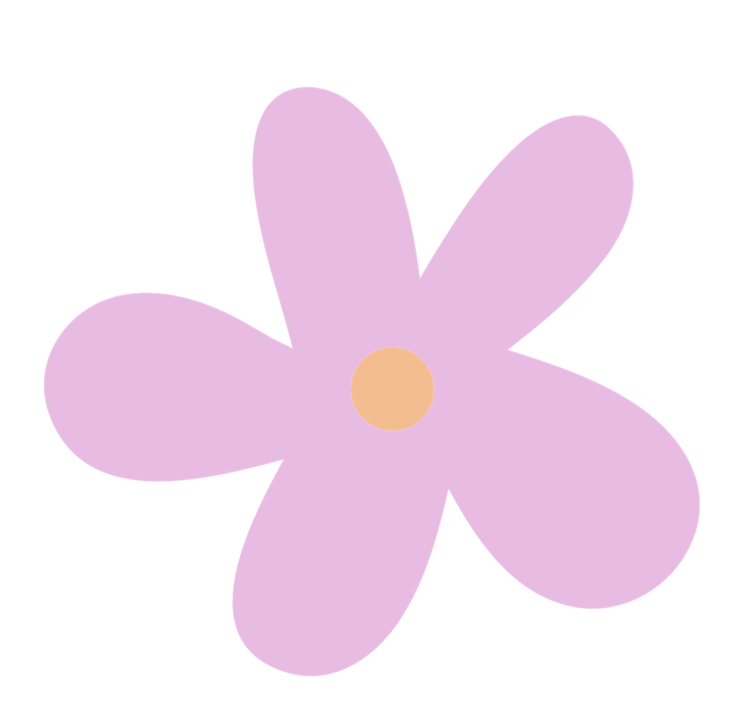 A simple illustration of a purple flower with five petals and a yellow center.