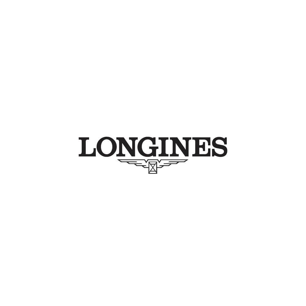Longines logo in black text with a winged hourglass emblem underneath on a white background.