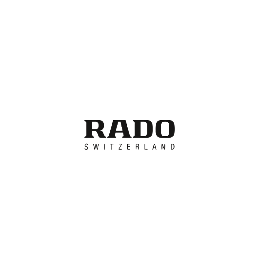 The Rado brand logo with the text 'RADO Switzerland' beneath it, set against a black background.