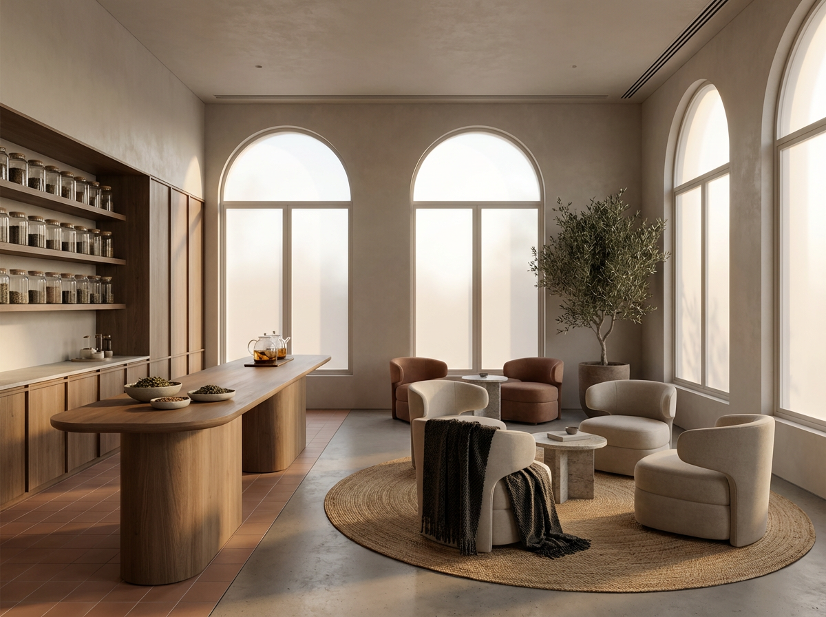 Warm, modern wellness consultation room with natural light.