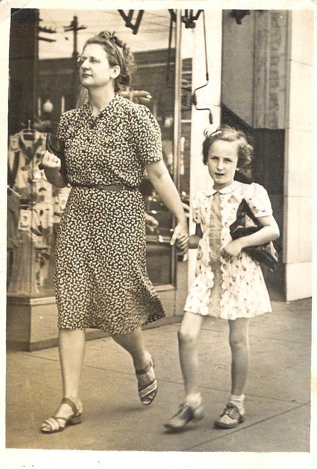 Choice walks down Main St with her Mother Trudy circa 1944.