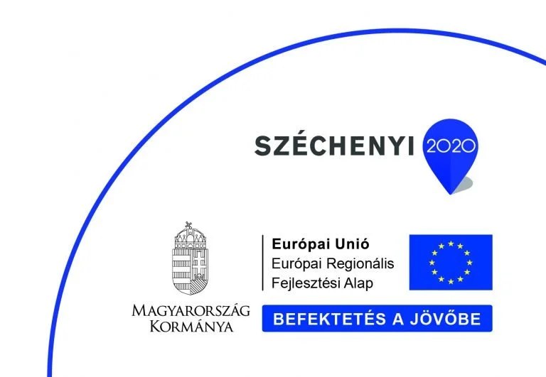 An official Hungarian government document with text in Hungarian. It features the European Union flag, a government emblem, and a blue button with Hungarian text. The document is related to the Széchenyi 2020 program for regional development and future investment.