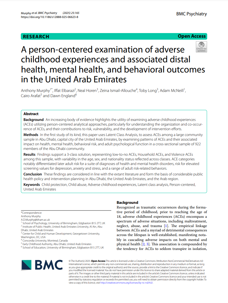 A person-centered examination of adverse childhood experiences and associated distal health, mental health, and behavioral outcomes in the United Arab Emirates