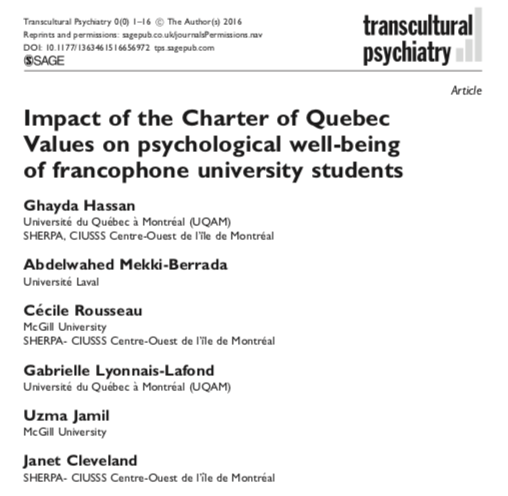 Impact of the Charter of Quebec Values on Psychological Well-Being of Francophone University Students