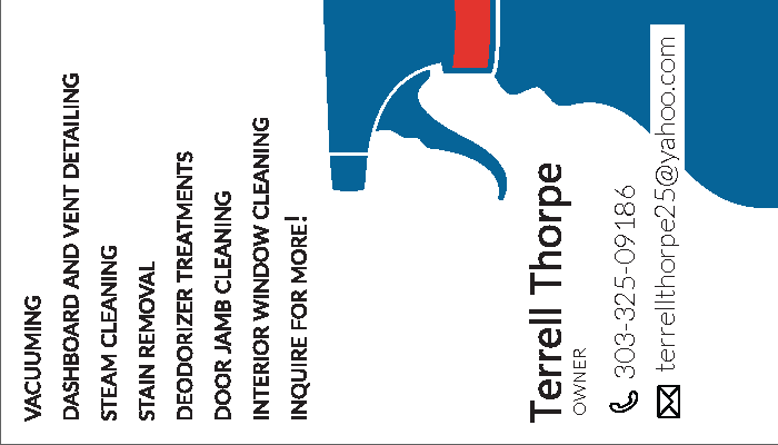Business card for local car detailing business