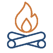 Illustration of a campfire with burning flame and crossed logs.