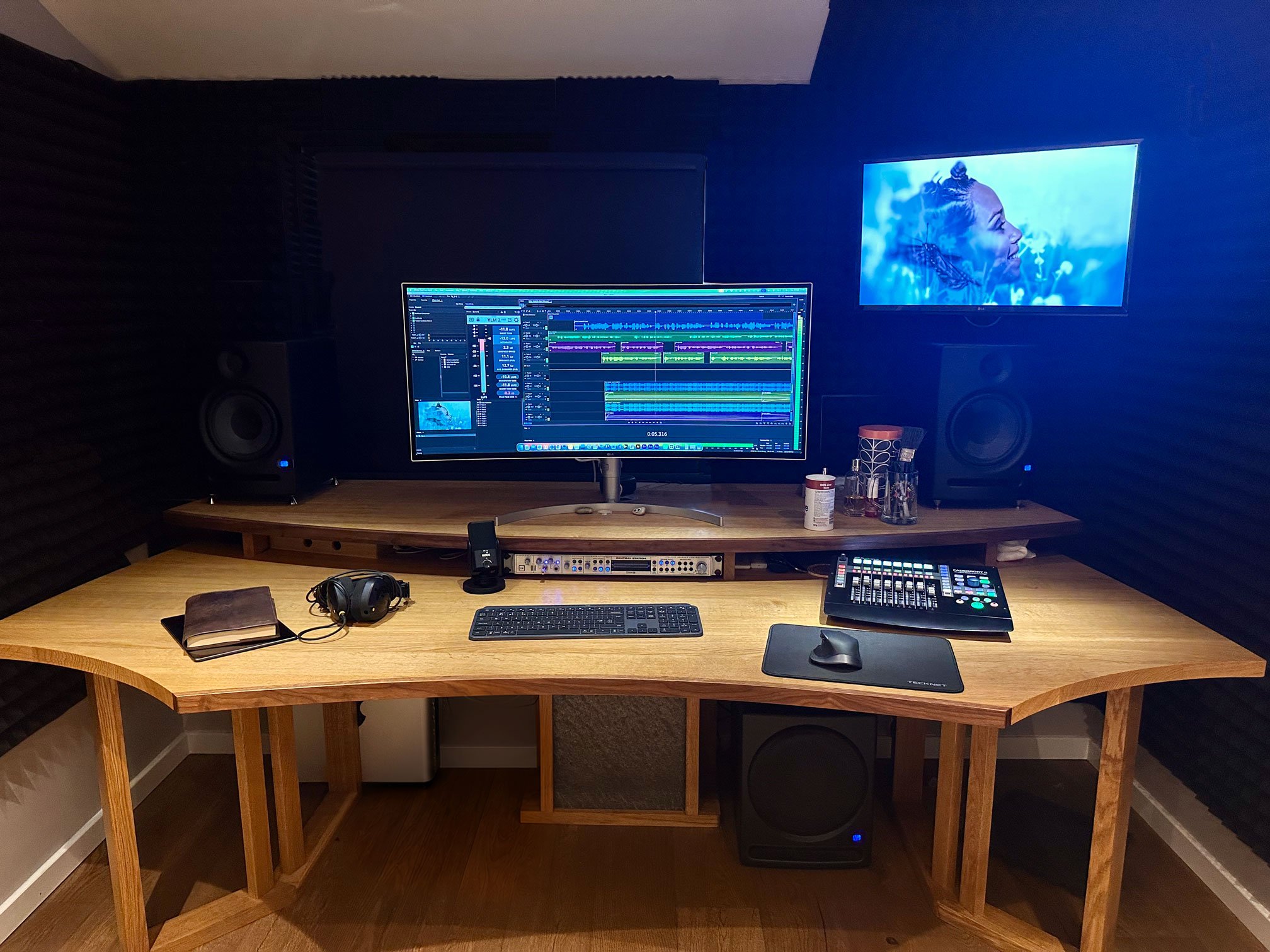 Guy Kendall's professional voice-over recording studio, featuring acoustic treatment, audio production equipment and digital recording facilities.
