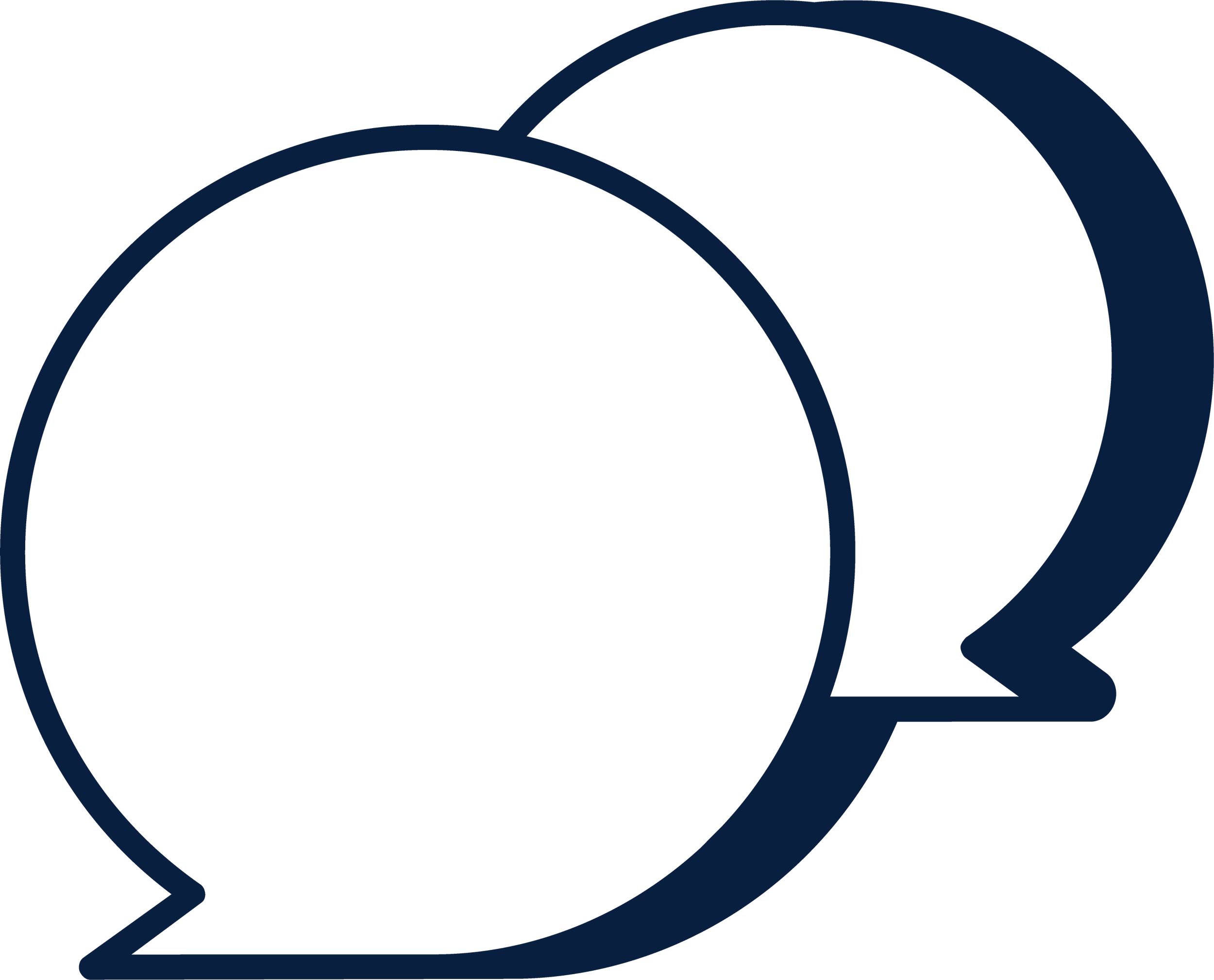 Dark blue overlapping speech bubbles on black background.
