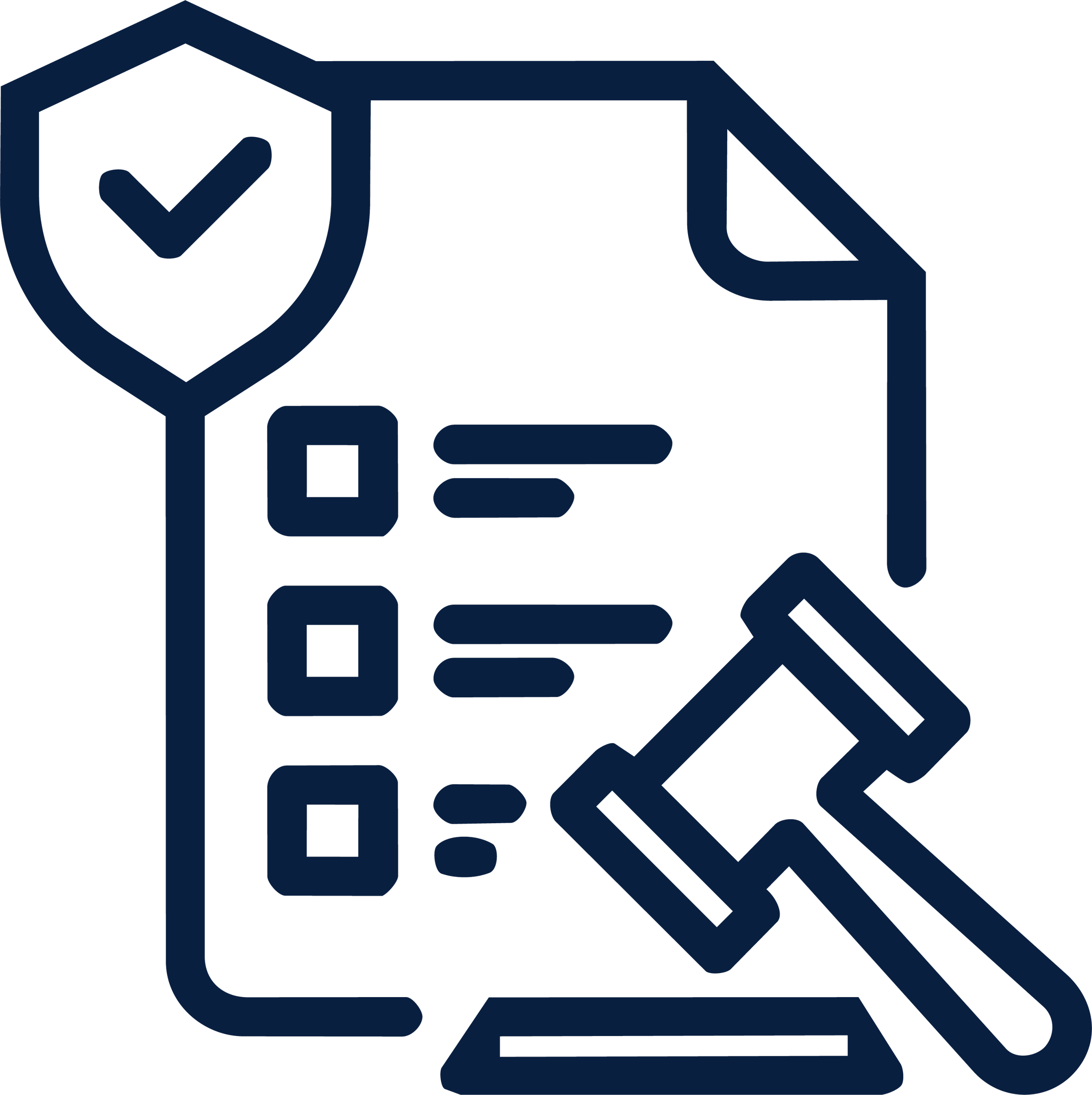 A simple illustration of a hand with a checklist inside a shield.