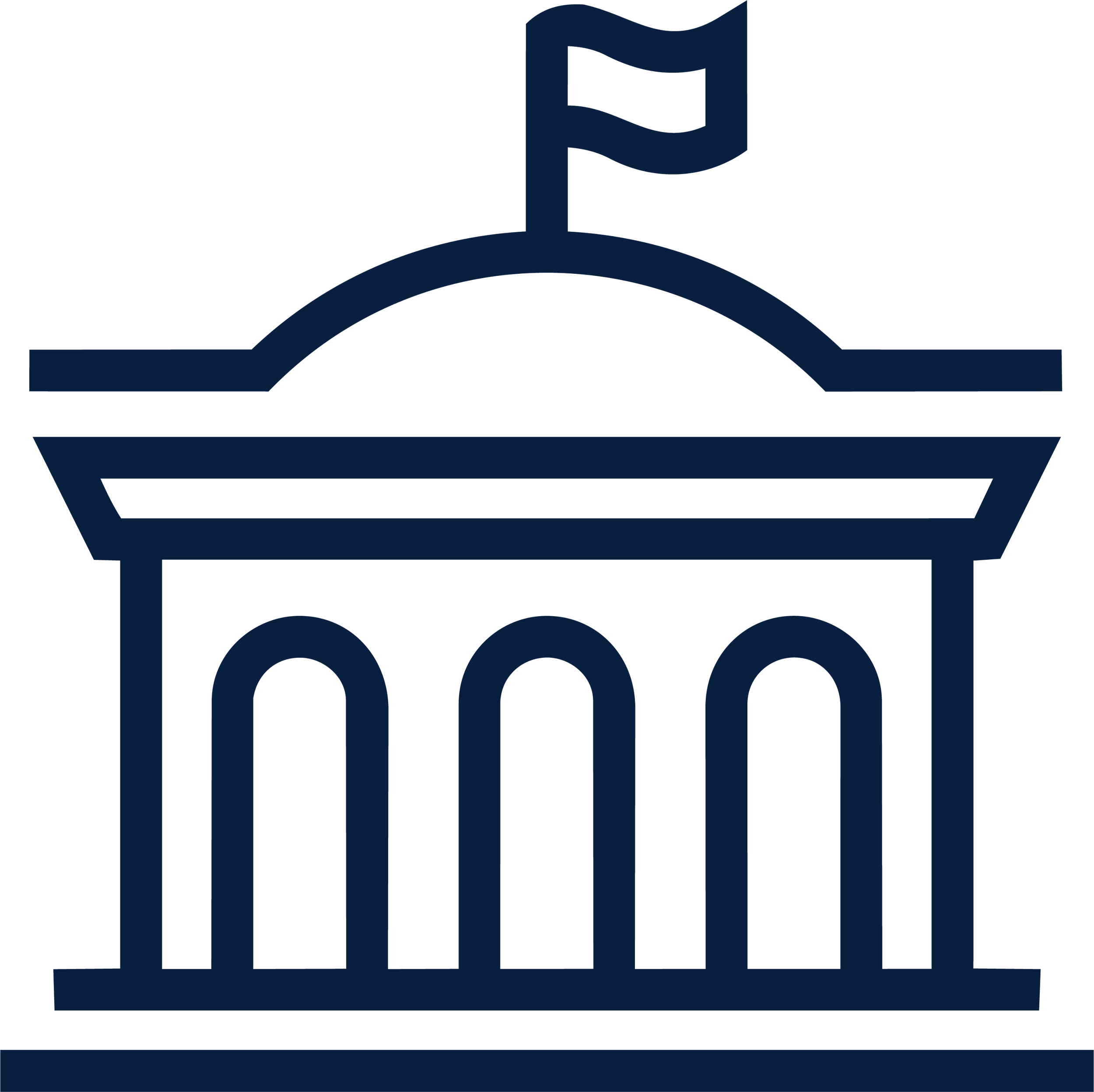 Black outline icon of a banquet table with a small flag on a pole at the center.