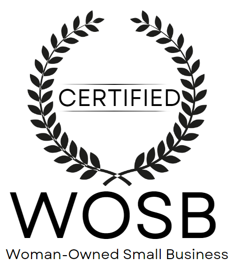 Certified WOSB logo with laurel wreath and text indicating Woman-Owned Small Business.