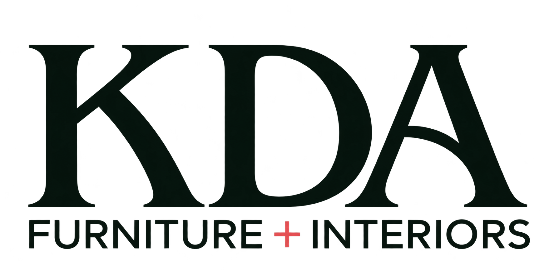 Logo with large black letters spelling 'KID' above the words 'FURNITURE & INTERIORS' with a red cross and red building icon between the words.