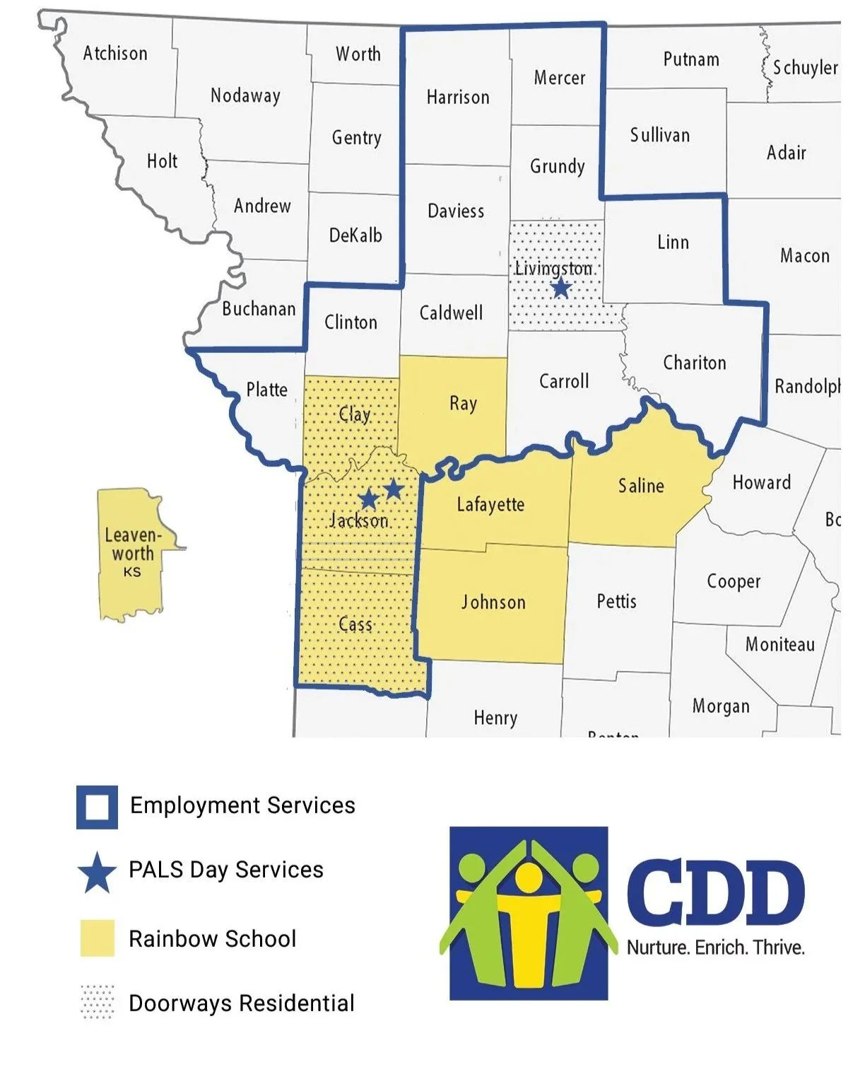 Map of service area in Kansas City for CDD