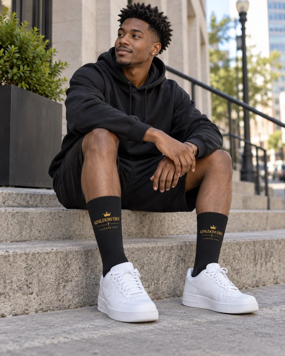 Kingdom First – Black Printed Cushioned Crew Socks