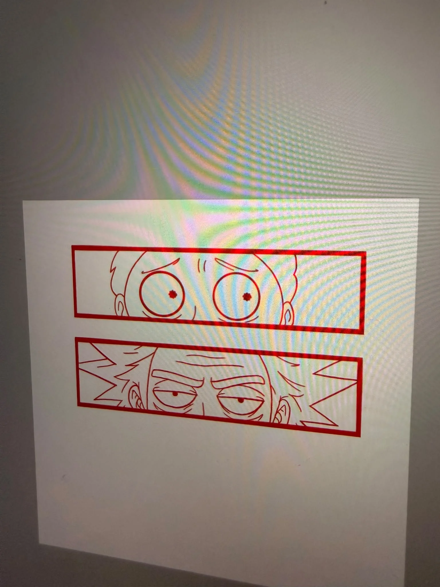 Three comic-style panels featuring a character with spiky hair and glasses expressing various emotions, outlined in red.