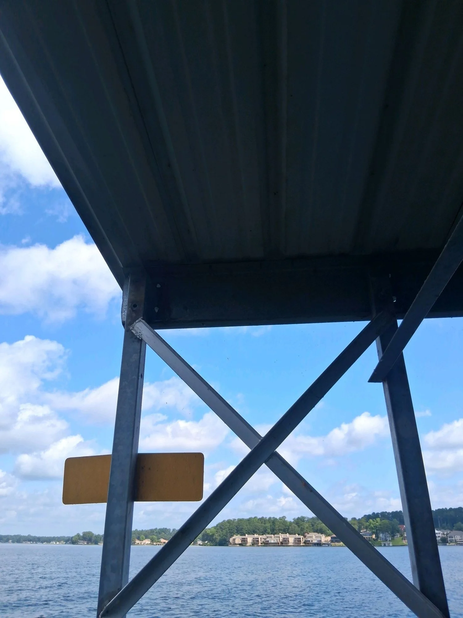 Finished galvanized X-brace dock frame after a piling replacement, Lake Hamilton