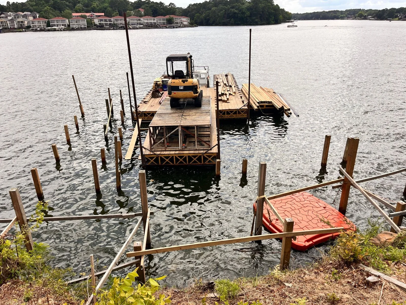 Barge working in open water at Hamilton Heights, Lake Hamilton