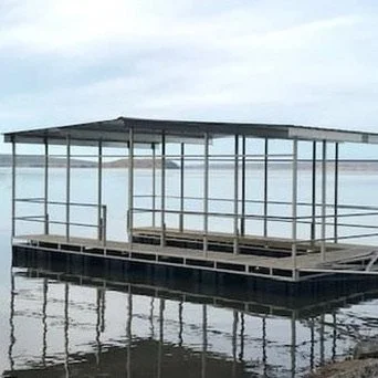 Single-slip floating boat dock with aluminum frame, Lake Hamilton