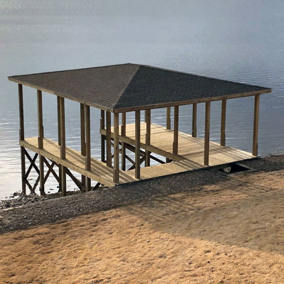 Single-slip stationary boat dock with covered roof on Lake Hamilton
