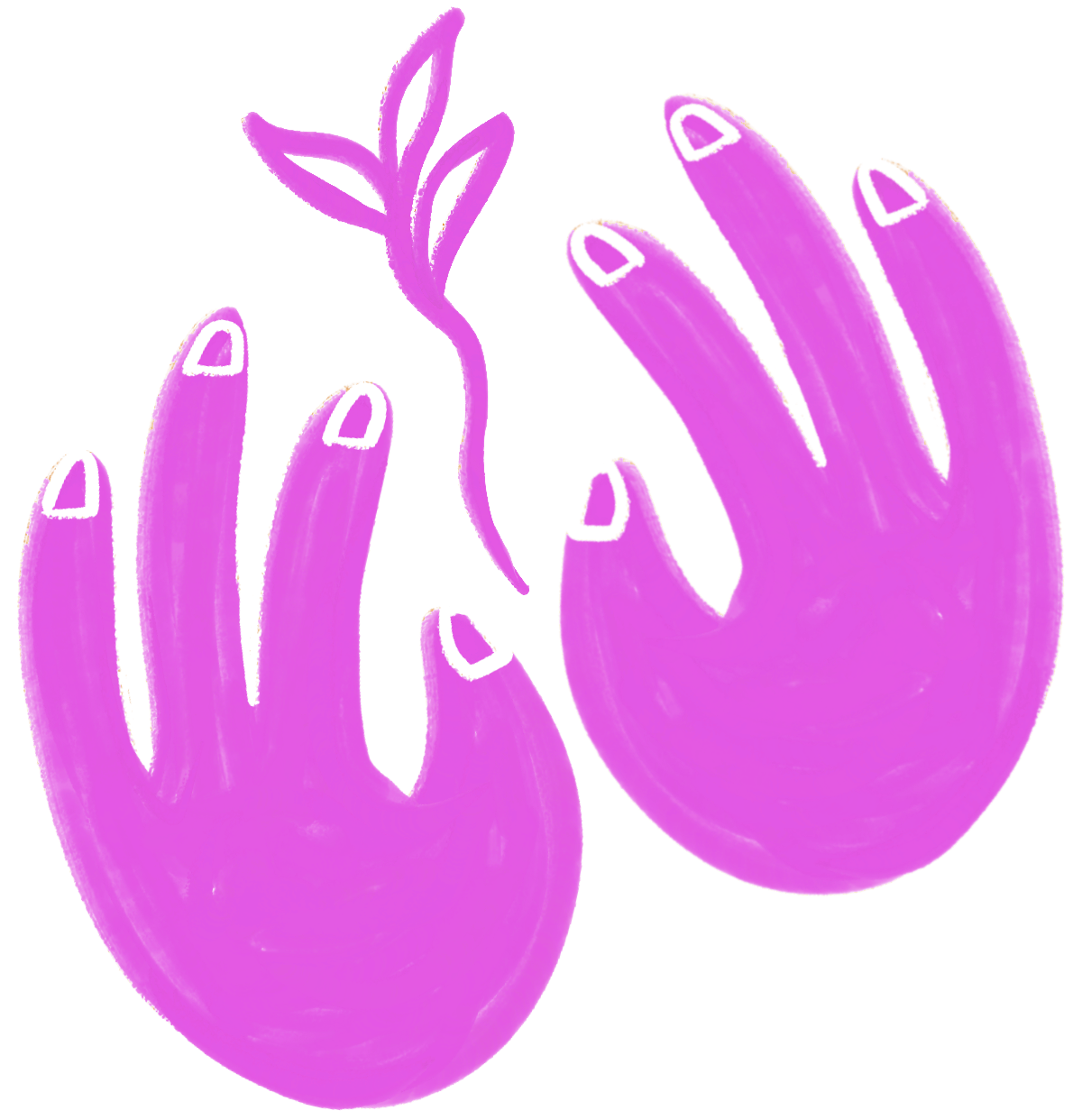 Stylized illustration of two hands holding a leaf