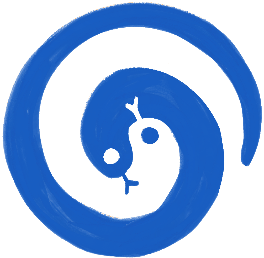 Blue snakes spiraling toward one another