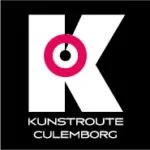 Logo van Kunstroute Culemborg met een grote zwarte K en een roze cirkel in het midden.
