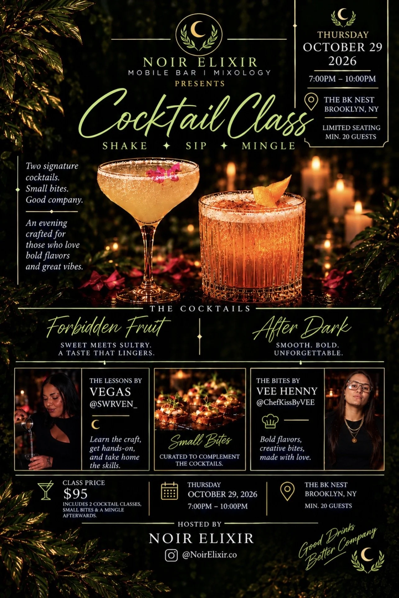 Noir Elixir Cocktail Class - Brooklyn