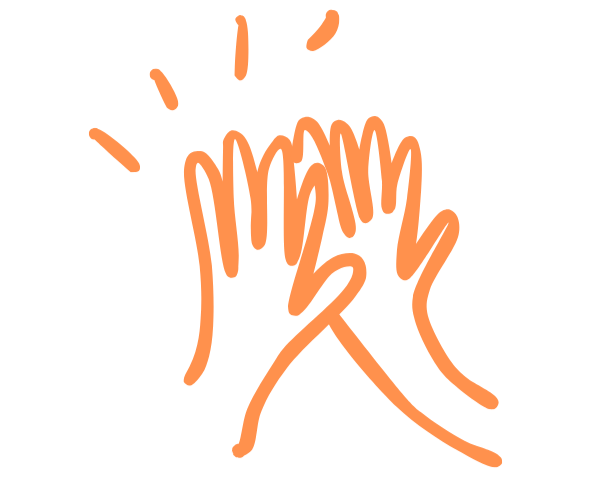 Deux mains en train de se serrer dans une illustration de style dessin, avec des traits orange.