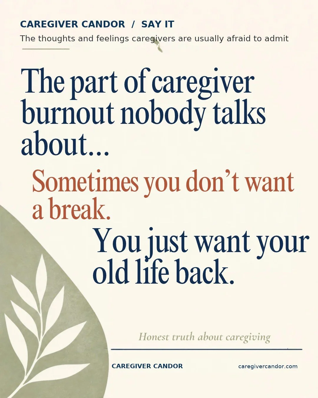 Sometimes &ldquo;I need a break&rdquo; isn&rsquo;t the whole truth.

Sometimes the truth is: I miss my old life.

The version where every plan didn&rsquo;t depend on an appointment, a symptom, or whether your person was having a good day. Where you c