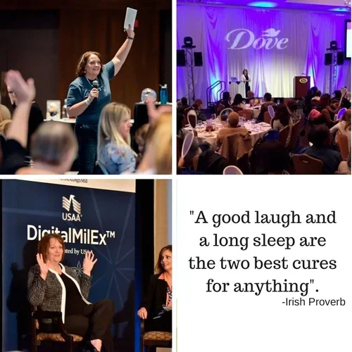 Images of motivational speaker, Judy Davis speaking at seminars and conferences for military spouses, veteran and military caregivers and veterans. Judy specializes in helping caregivers reclaim their lives and develop healthy coping strategies.