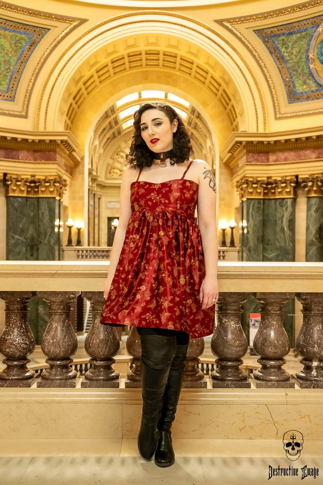 Babydoll dress made from thrifted material. Designed and sewn by me