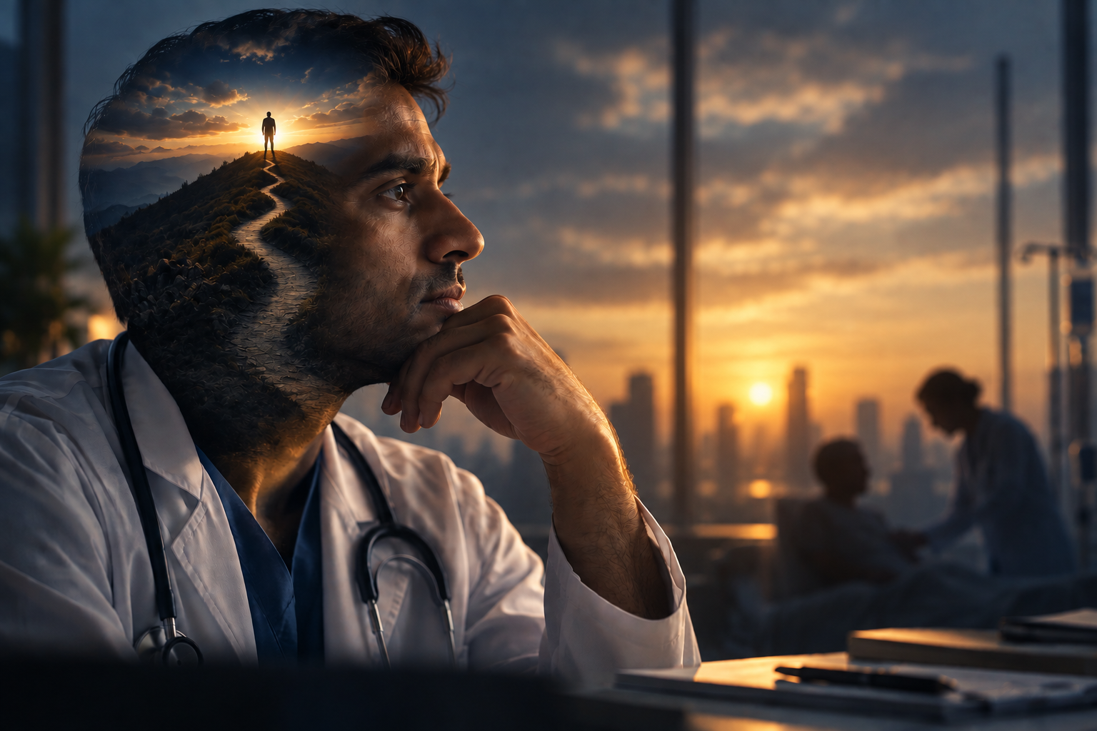Physician thinking deeply