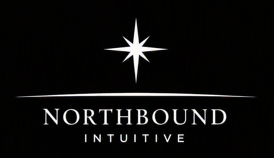 Logo with a white starburst symbol and a horizon line above the words 'NORTHBOUND' in large letters and 'INTUITIVE' below it, all on a black background.