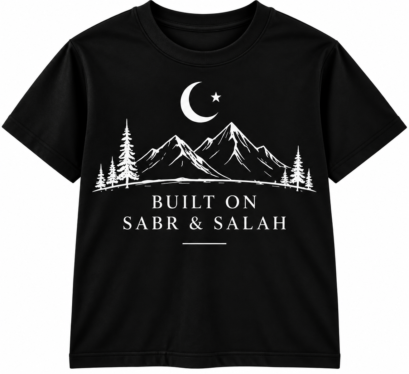 Black T-Shirt with Mountain Sabr & Salah Design.png