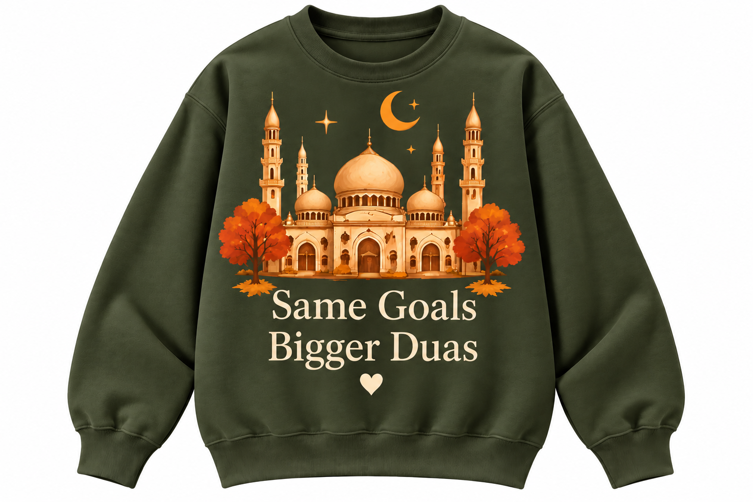 Olive Sweatshirt with Autumn Mosque Graphic.png