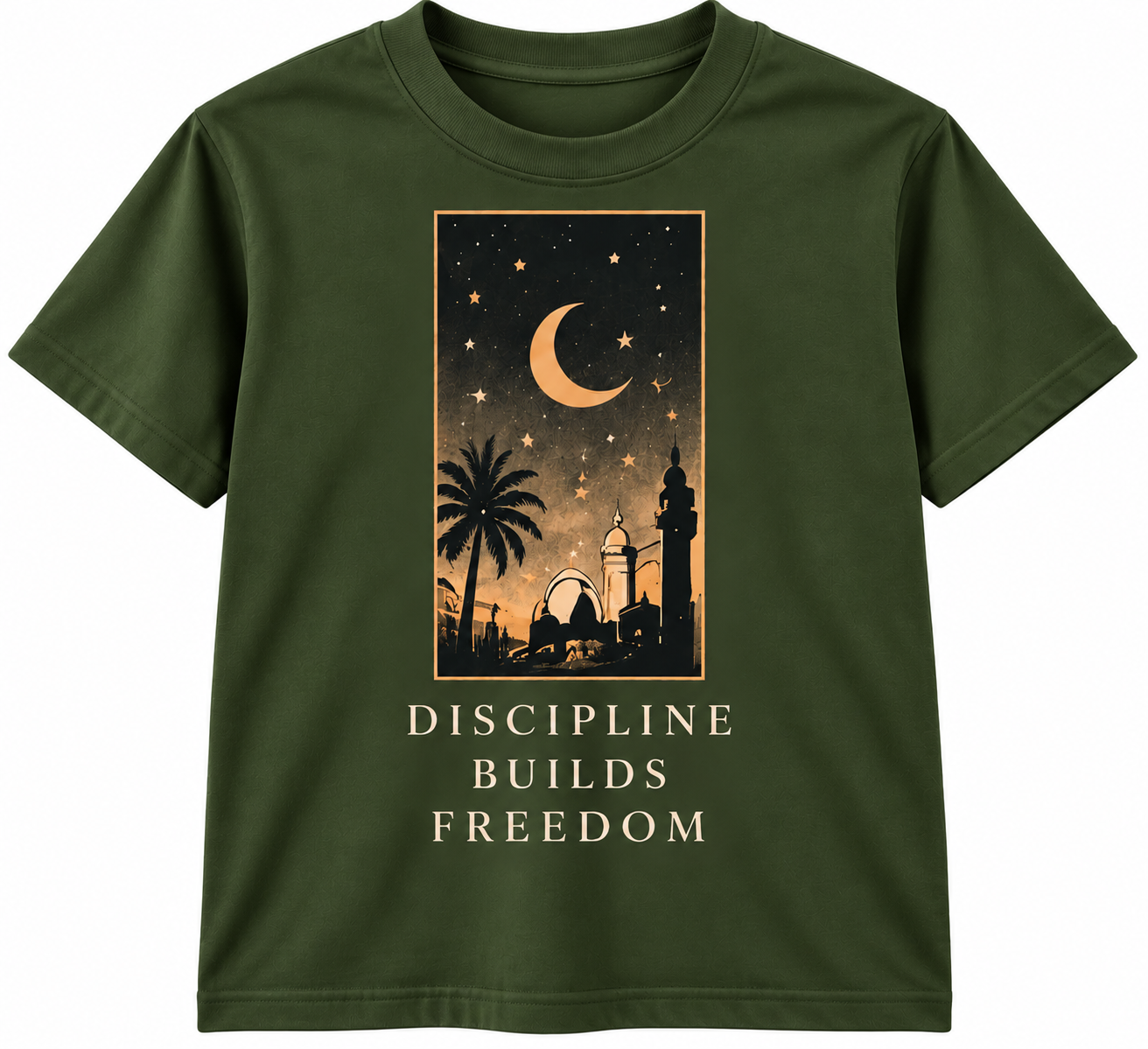 Olive T-Shirt with Crescent Mosque Graphic.png