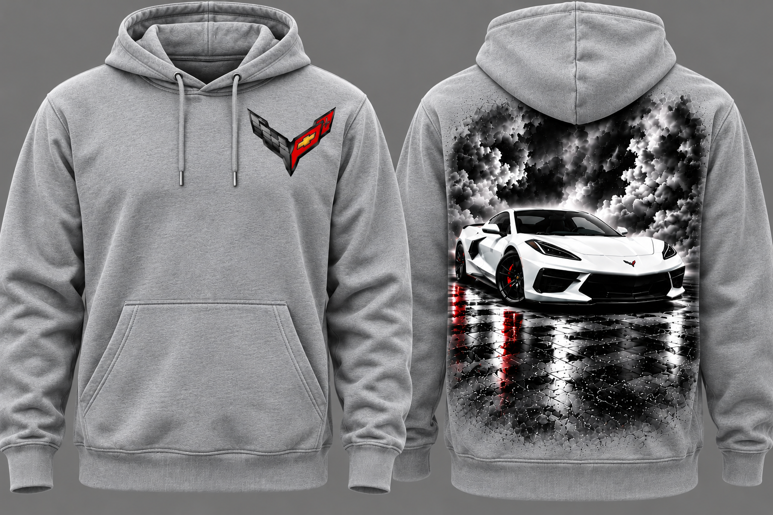 Gray Corvette Hoodie Front and Back.png
