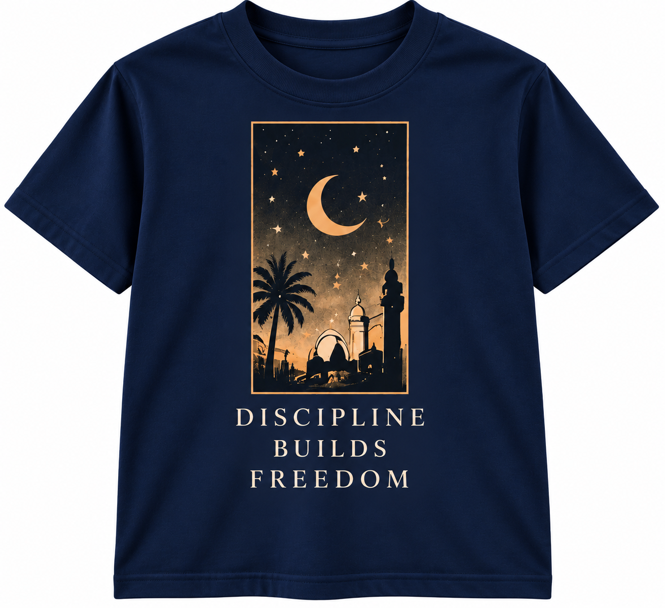 Navy T-Shirt with Nightscape Graphic.png
