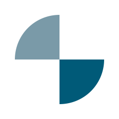 A pie chart divided into four sections with varying shades of blue and gray.