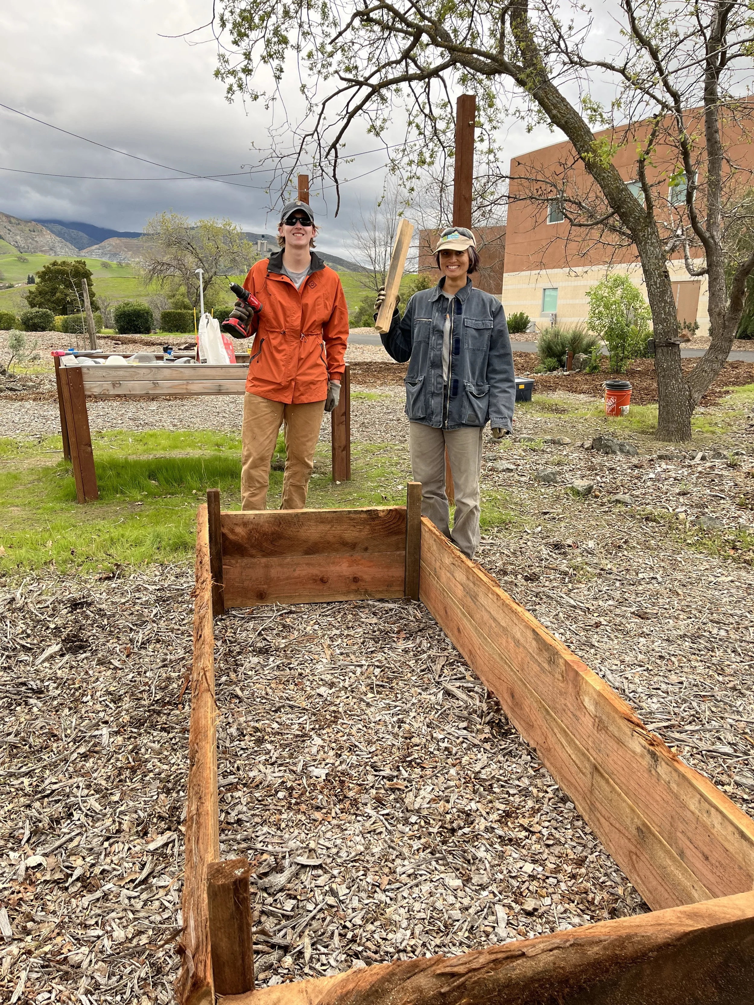 Reclaimed wood planter boxes, CCRCD staff