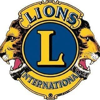 Lions International logo with a blue circle, yellow border, and two lion heads facing outward.