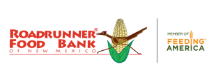 Roadrunner Food Bank of New Mexico logo with a roadrunner and a corn cob.