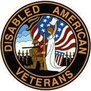 Disabled American Veterans badge with a bald eagle, American flag, and a soldier silhouette.
