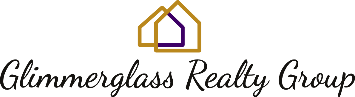 Logo for Glimmerglass Realty Group with stylized outline of two overlapping houses, one in gold and one in purple.