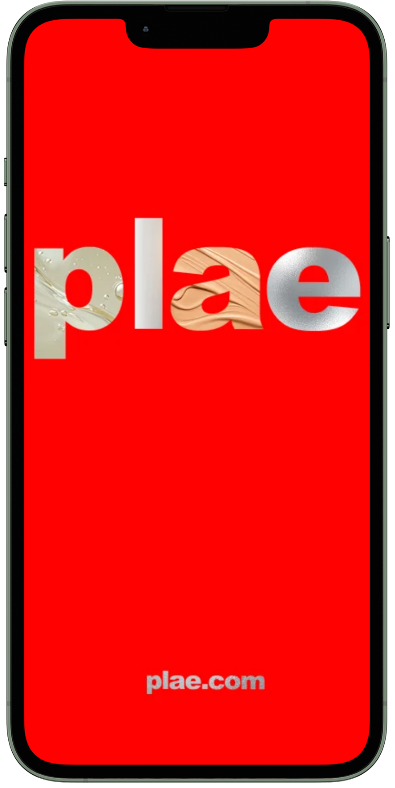 A smartphone screen displays the word 'place' with each letter having a different textured background, red background, and the website 'plae.com' at the bottom.