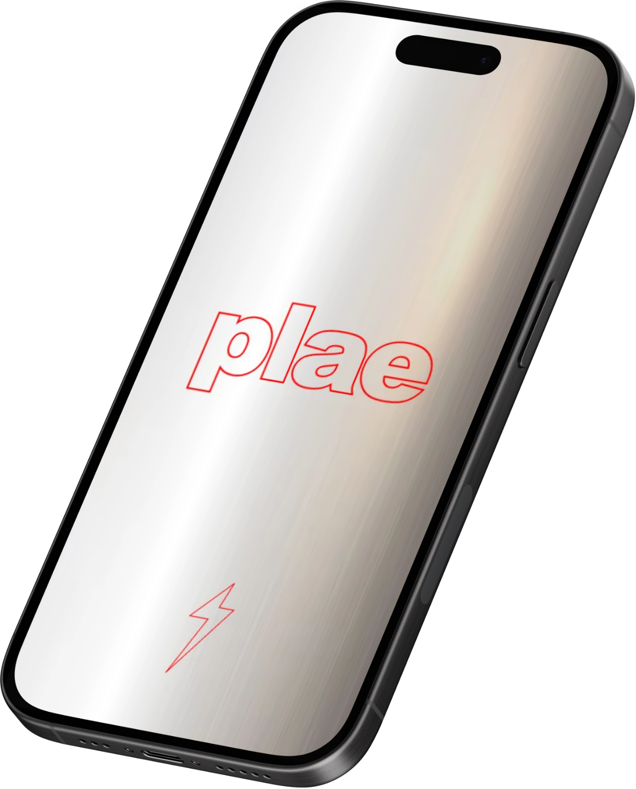 A smartphone with a blank screen displaying the word "please" in red outline text and a red lightning bolt icon below.